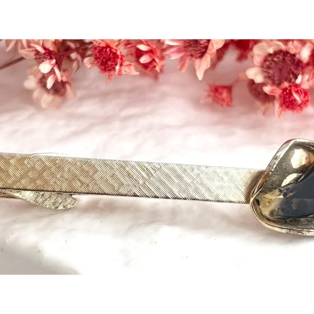 Faux Amber Textured Gold Toned Vintage Men's Tie Bar | Tie Clip
